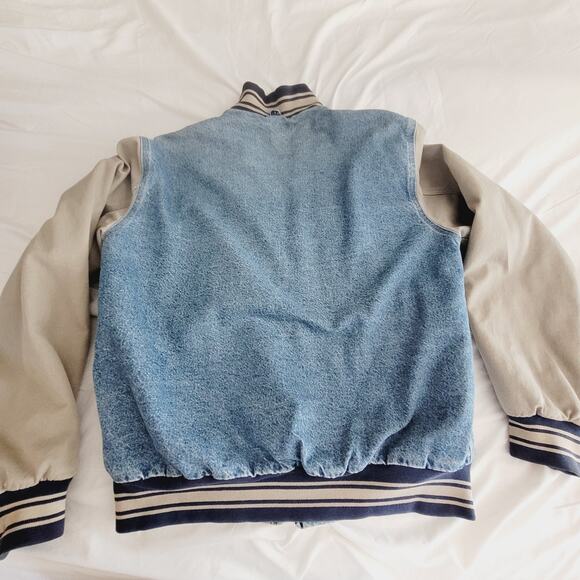 Vtg Carhartt Jacket Mens L Blue Denim Varsity Detroit Collegiate Bomber USA Made - Picture 12 of 16